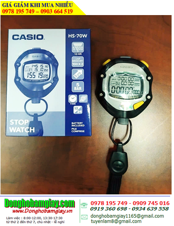 Casio HS-70W; Đồng hồ bấm giây Casio HS-70W với 100Laps - có chức năng Stopwatch & hẹn giờ Đếm lùi Countdown